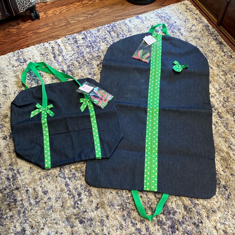 Large duffel and 39” garment bags, NWT, denim